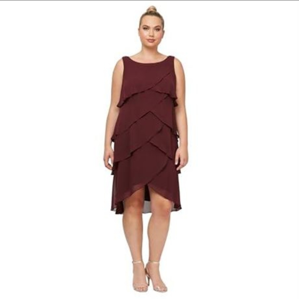 S.L. Fashions Burgundy Layered Dress
